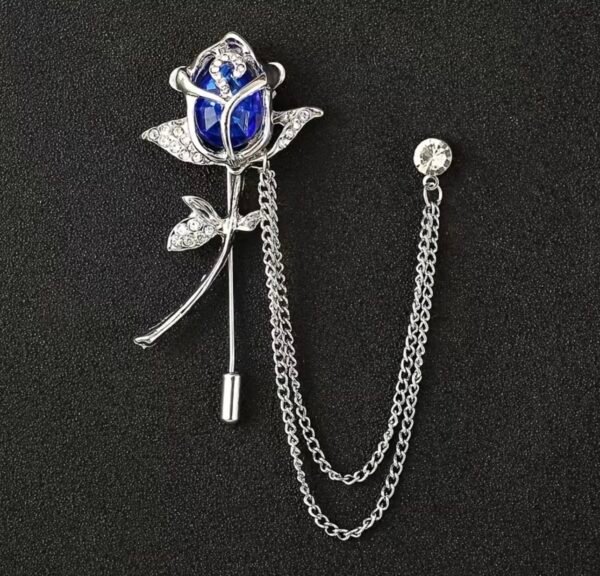 Blue rose chain brooch