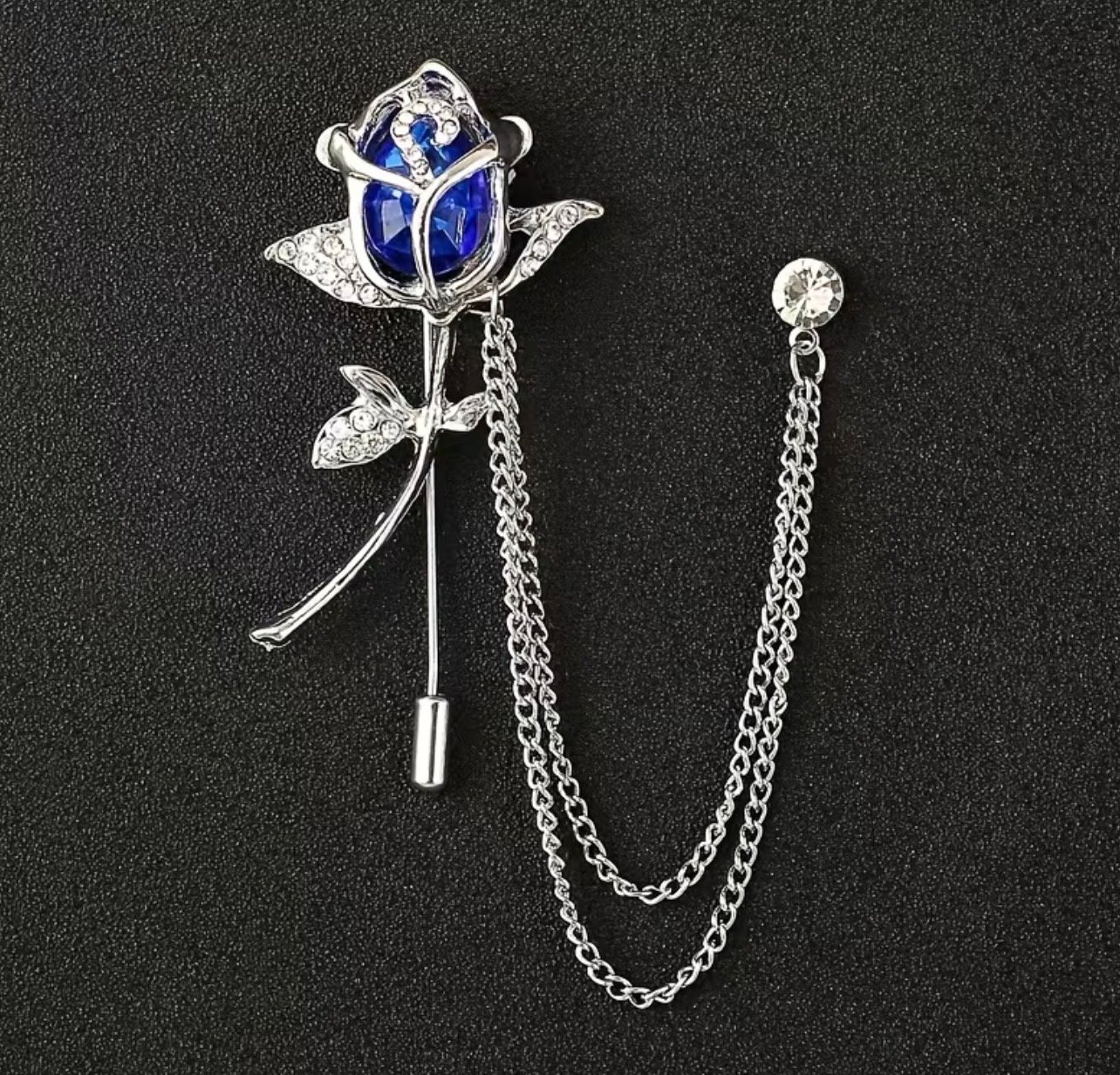 Blue rose chain brooch - Image 1