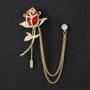 Red rose chain brooch