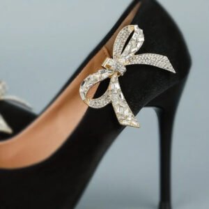 Glam rhinestone bow shoe brooch