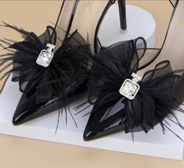 Black feather shoe brooch