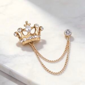 Gold crown chain brooch - Image 1