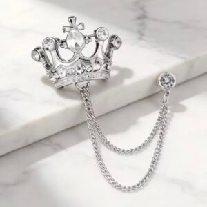 Silver crown chain brooch - Image 1