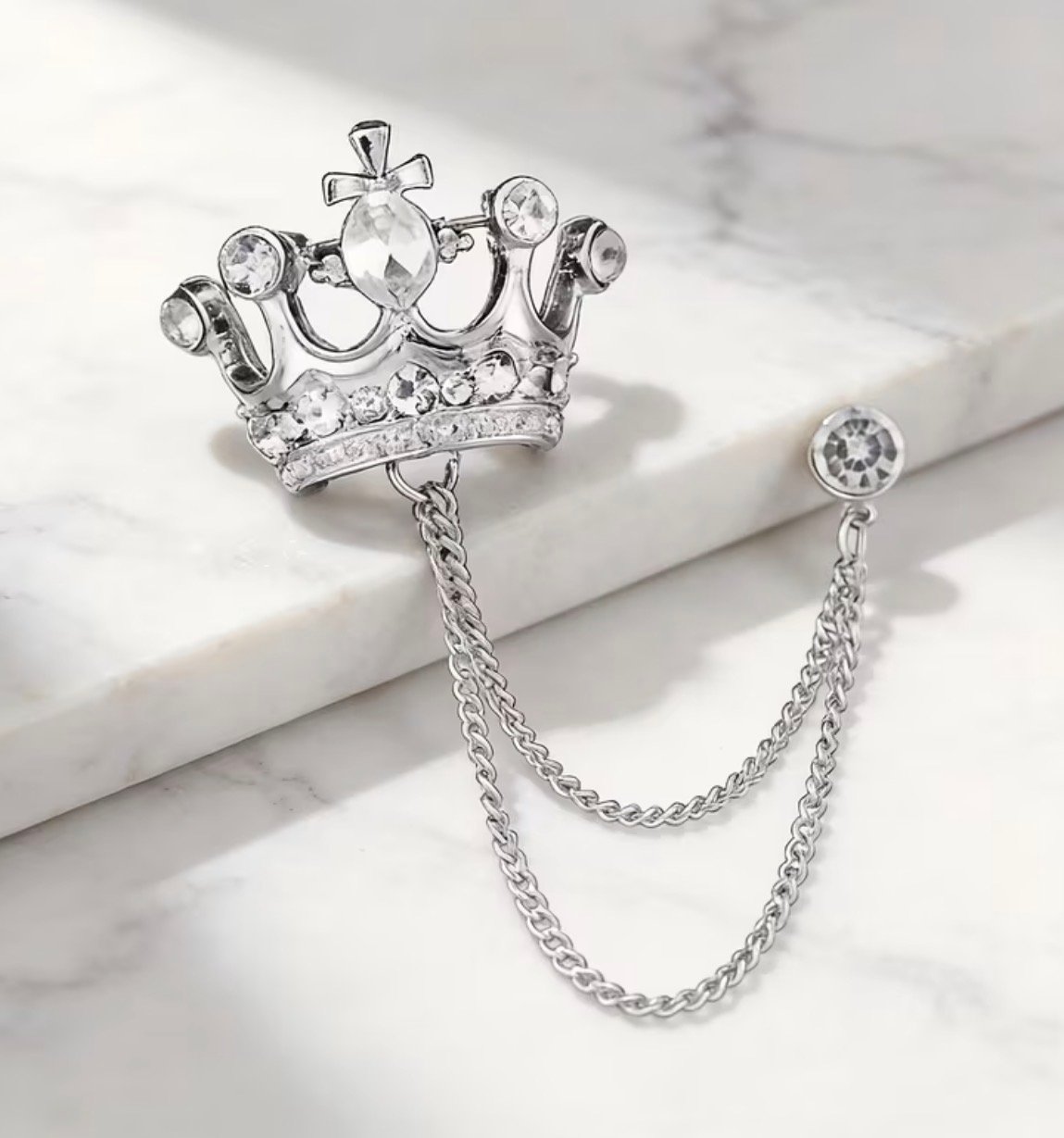 Silver crown chain brooch - Image 1