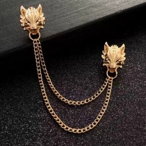 Wolf head chain brooch - Image 1