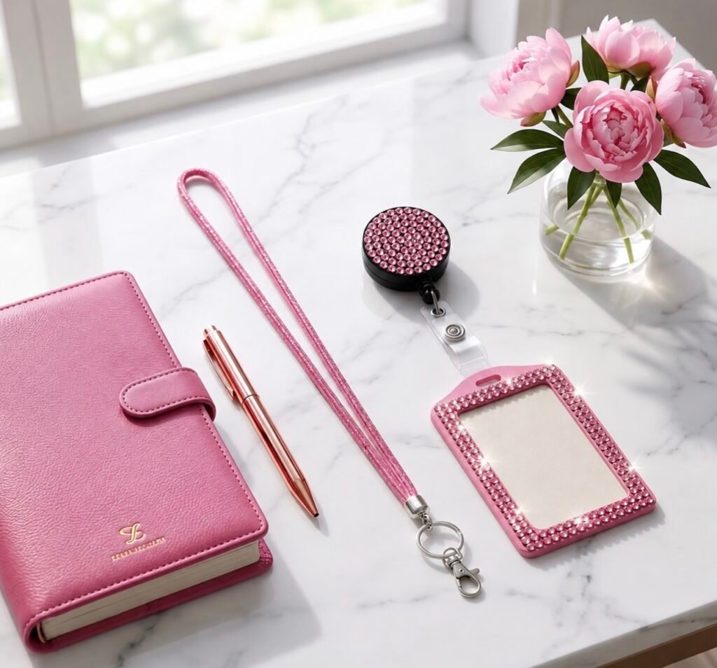 Pink shimmer lanyard